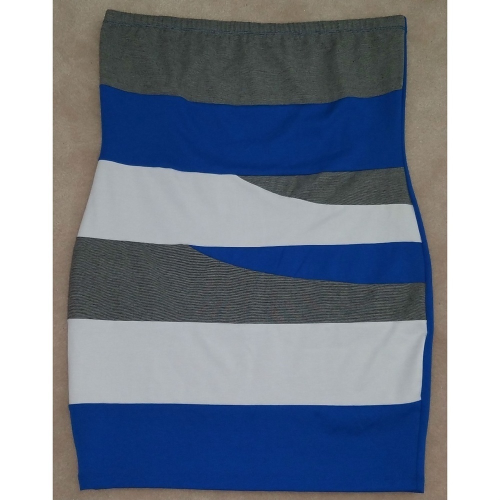 Last Exit Skirt Size 3X Gray White Blue Color Block Stripes Elastic Waistband